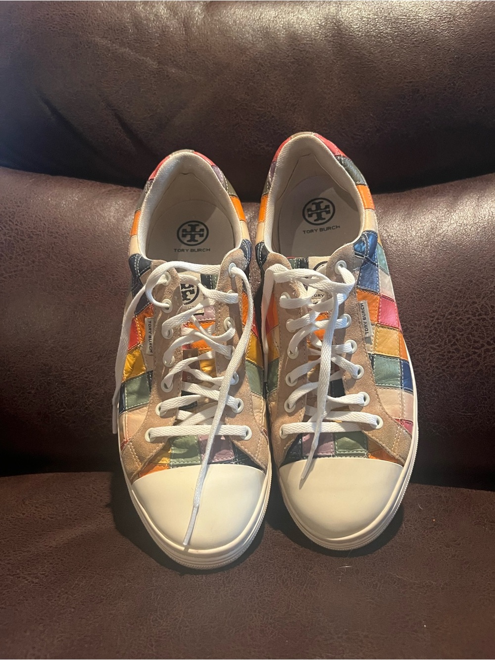 Tory Burch Patchwork Panel Low-Top Sneakers in Multicolor
